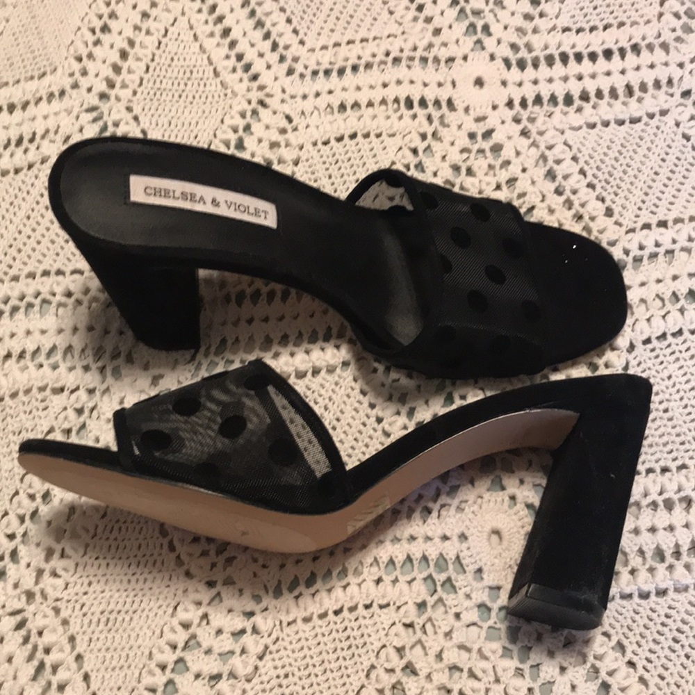 Chelsea & Violet Suede High Block Heel Slide Sandals Shoes Heels Size 8.5 - Picture 2 of 3